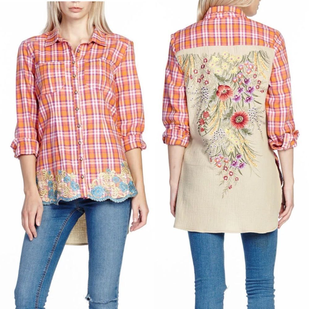 Aratta Embroidered Plaid Flannel & Gauze Masterpiece Shirt